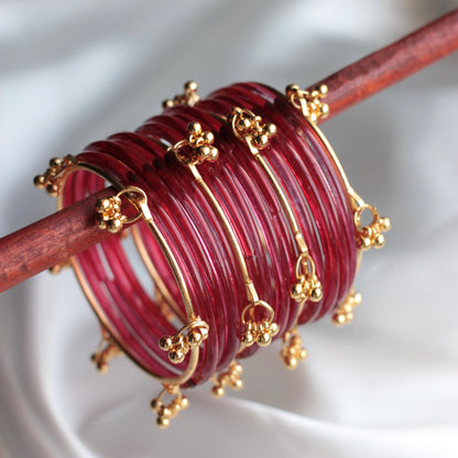 Nova Jellyluxe Glass Kashmiri Bangle Set-4 Golden Bangles with Glass Churiyaan