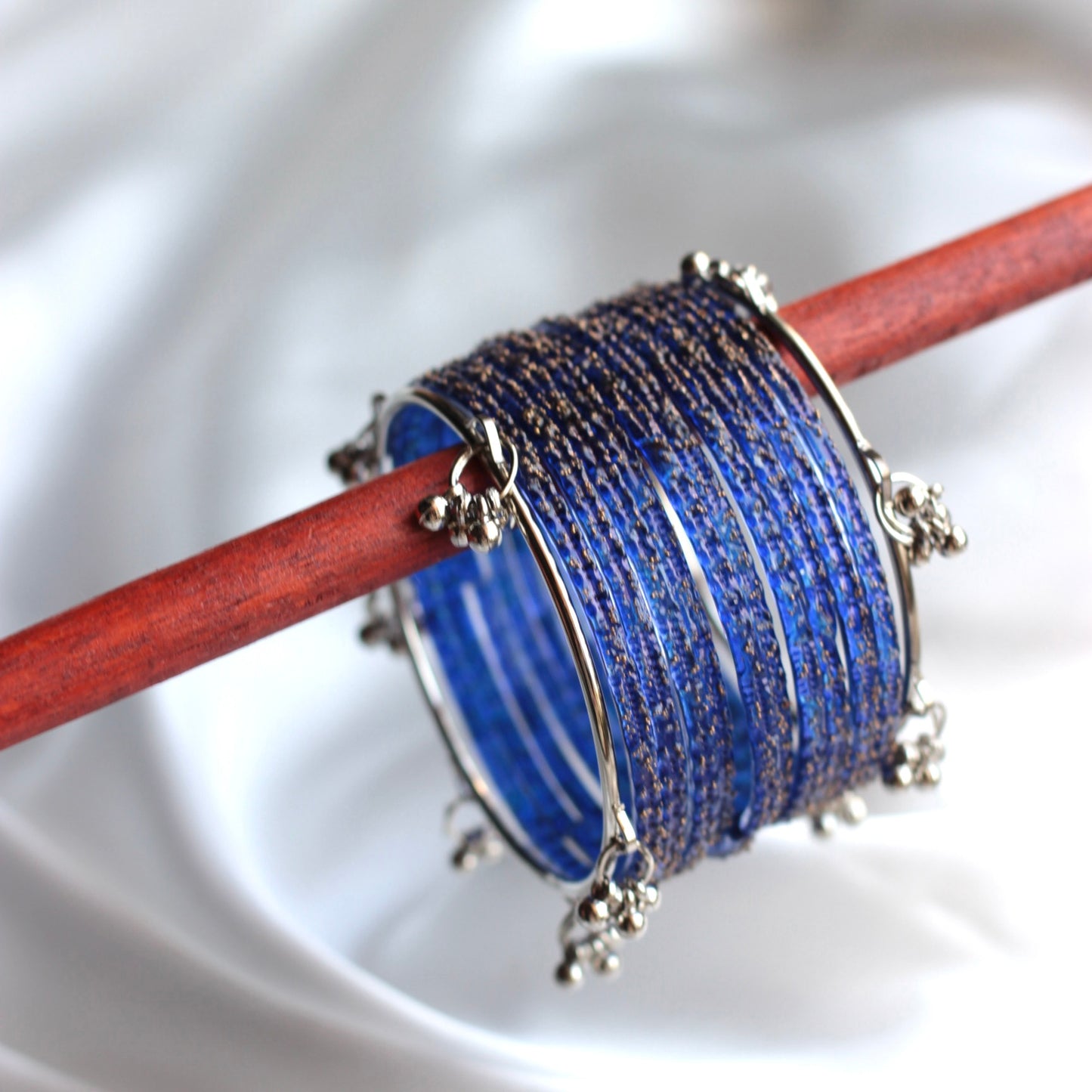 Mehfil Raindrop Kashmiri Bangle Set-2 Silver Bangles with Glass Churiyaan