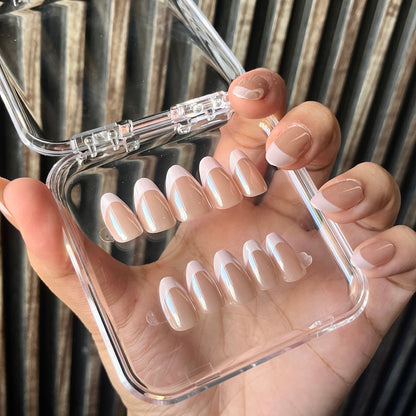 Nails-091-Hailey Chrome Pink Tips French Nails