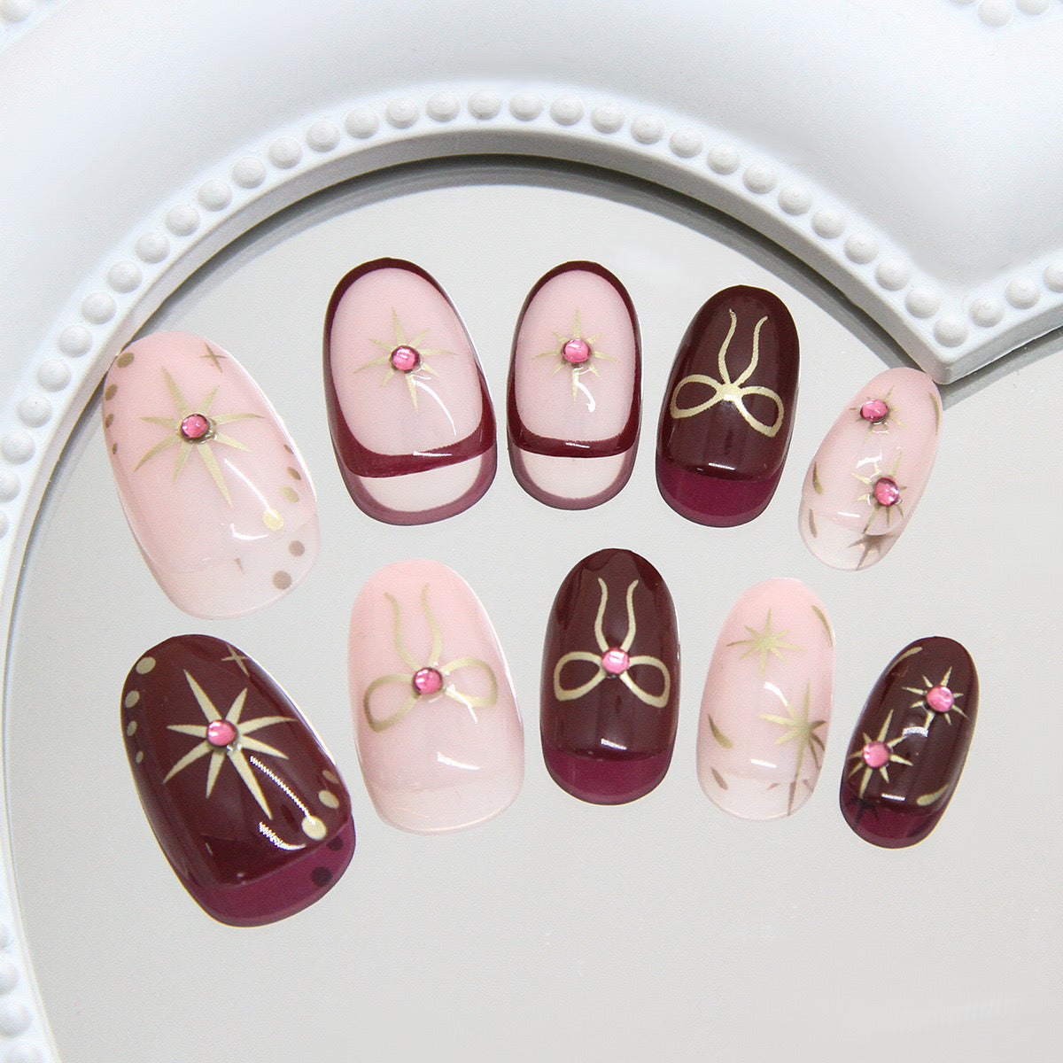 3D Maroon Nails-1028- Free 4 pc nail kit included