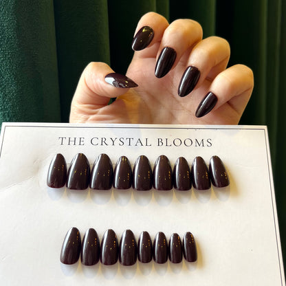 Nails-22DXS- Blackish Maroon Almond nails- Free 24pc Sticker Sheet included