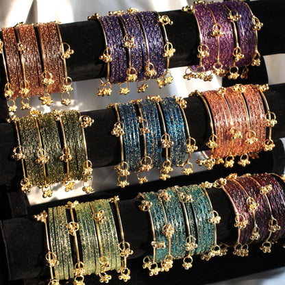 Kashmiri Bangles-Golden Bangles with Glass Churiyaan
