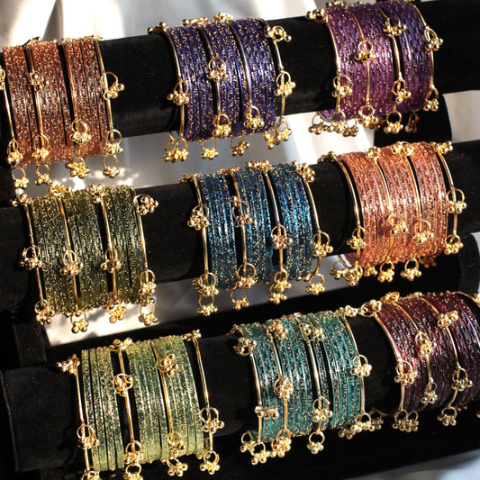Kashmiri Bangles-Golden Bangles with Glass Churiyaan