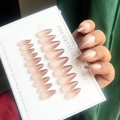 Ombre Brown Nude Nails-Mid length Almond nails-3587-Free 24-pc Sticker Sheet included