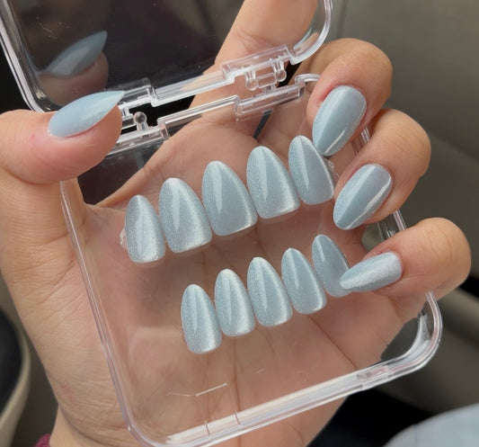 [PREMIUM] Handmade Blue Cat-eye Reflective Nails-857- Free 24 pc Sticker Sheet  included
