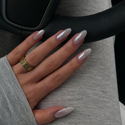 [Premium] Mirror Glazed Silver/Grey Nails-3493- Free 24-pc Sticker Sheet  included