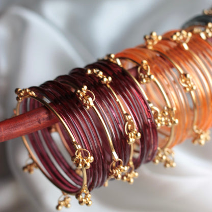 Nova Jellyluxe Glass Kashmiri Bangle Set-4 Golden Bangles with Glass Churiyaan