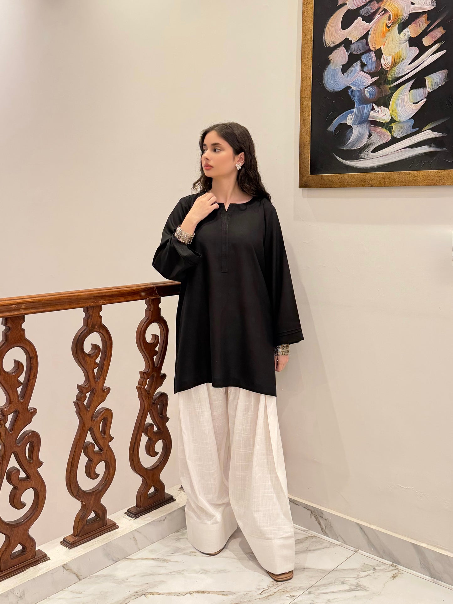 Black Classic Farshi Set - 2 pc Stitched