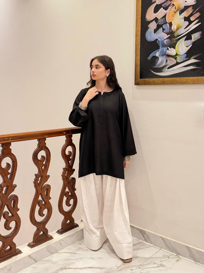 Black Classic Farshi Set - 2 pc Stitched