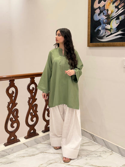 Sage Green Classic Farshi Set - 2 pc Stitched