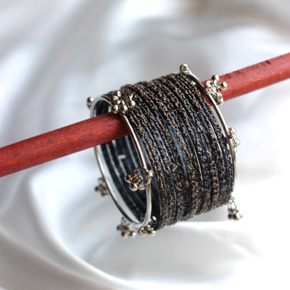 Mehfil Raindrop Kashmiri Bangle Set-2 Silver Bangles with Glass Churiyaan