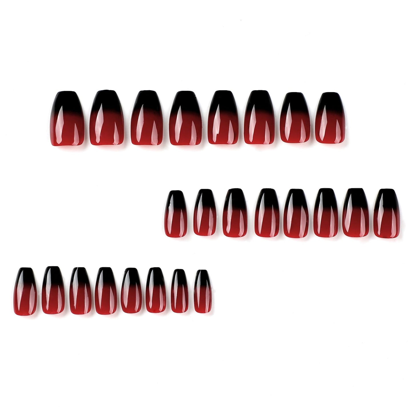 Shaded Red Nails-Mid length Square nails- 2522-Free 4-pc Nail-kit included