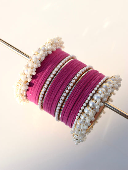 Noor-e-Moti Bangle Set-7-Shocking Pink