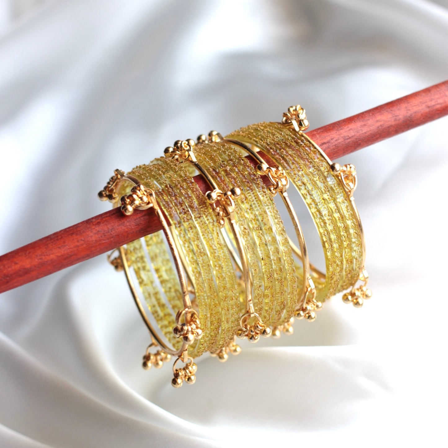 Majesty Raindrop Kashmiri Bangle Set-4 Golden Bangles with Glass Churiyaan