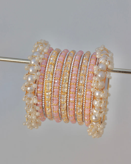 Crystal Shimmer Bangle Set-Pink Peach