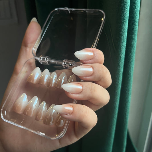 Viral Glazed Ombre Nails (30 nails in one pack) -3495-Medium Length Almond nails- Free 4 pc nail kit included