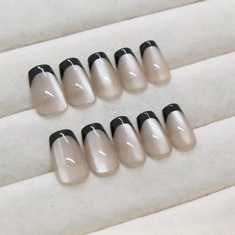 Nails-087-Cateye French Nails- Free 24 -pc Sticker Sheet  included