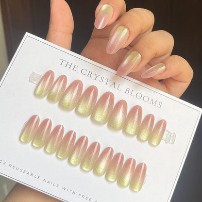 [PREMIUM] Handmade Cat-eye Reflective Nails-409- (Long Round shape- 30 nails) Free 24 pc Sticker Sheet  included