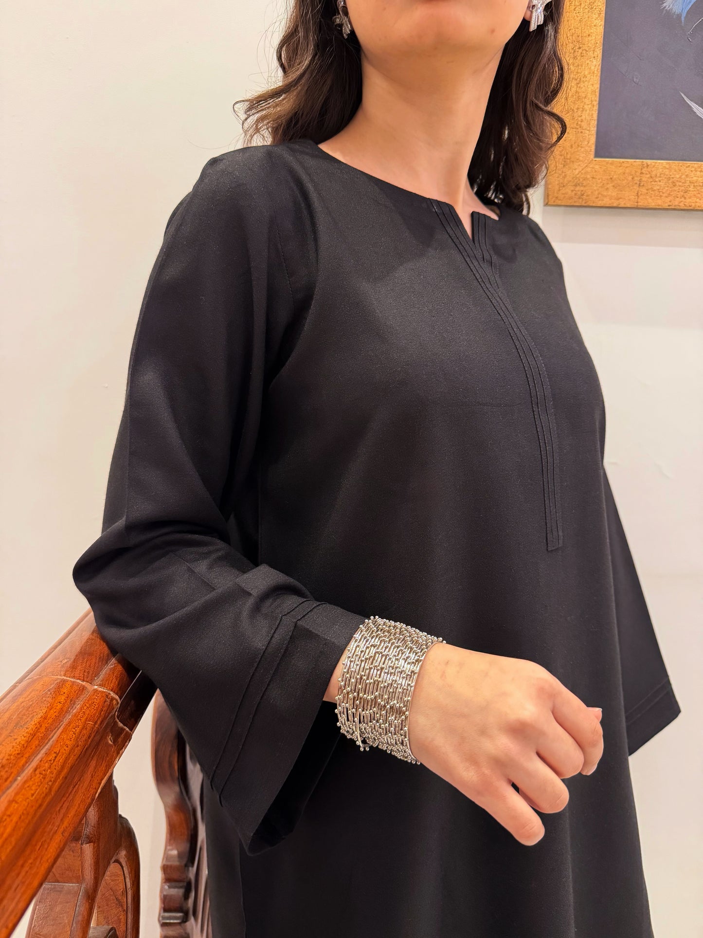 Black Classic Farshi Set - 2 pc Stitched