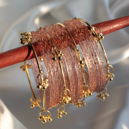 Majesty Raindrop Kashmiri Bangle Set-4 Golden Bangles with Glass Churiyaan