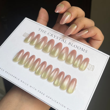 [PREMIUM] Handmade Cat-eye Reflective Nails-409- (Long Round shape- 30 nails) Free 24 pc Sticker Sheet  included