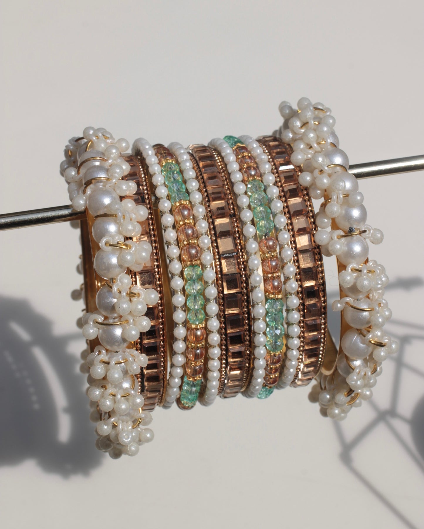 Sunbeam Bangle Set--Copper & Lite Green