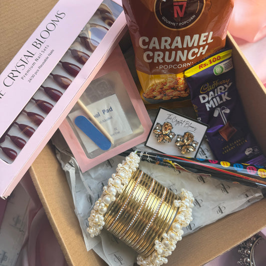 Eid Box - All products included- Golden with Maroonish Red Nails