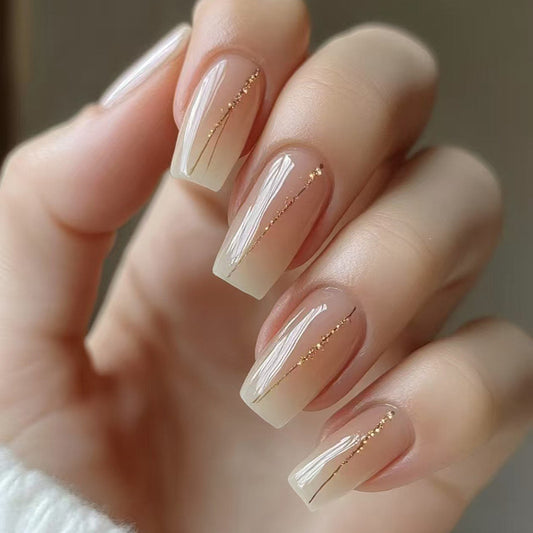 Nude Nails with Gold Strip-2024- Free 4 pc nail kit included