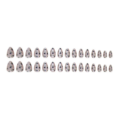 Cateye Printed Nails-1550-Medium Length Almond nails- Free 4 pc nail kit included