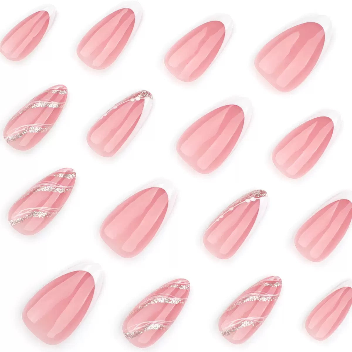 Nails-375- Glitter French nails- Free 24 -pc Sticker Sheet  included