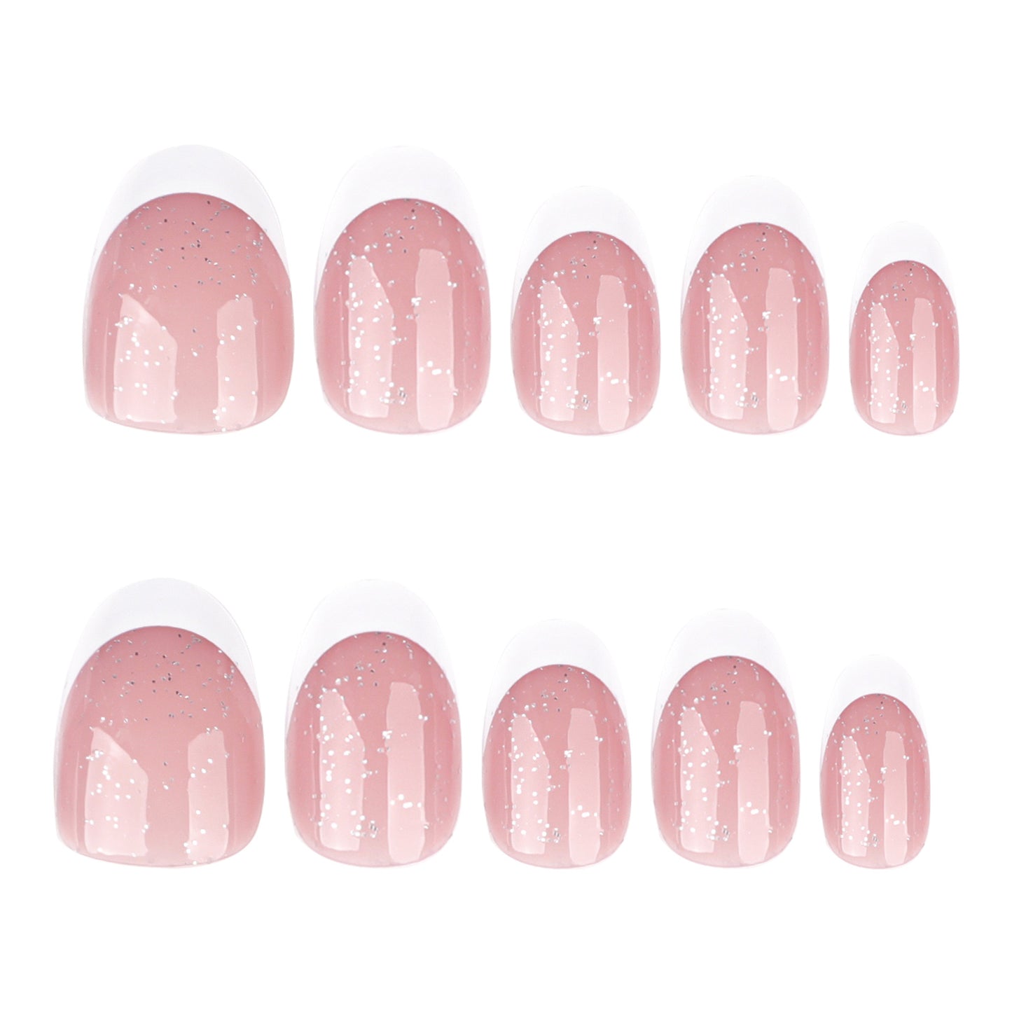 Glitter french Nails-Mid length Almond nails- 3827-Free 4-pc Nail-kit included
