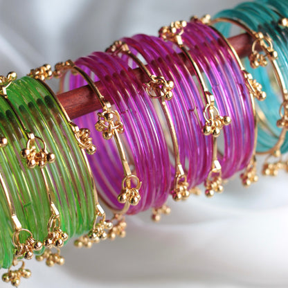 Nova Jellyluxe Glass Kashmiri Bangle Set-4 Golden Bangles with Glass Churiyaan