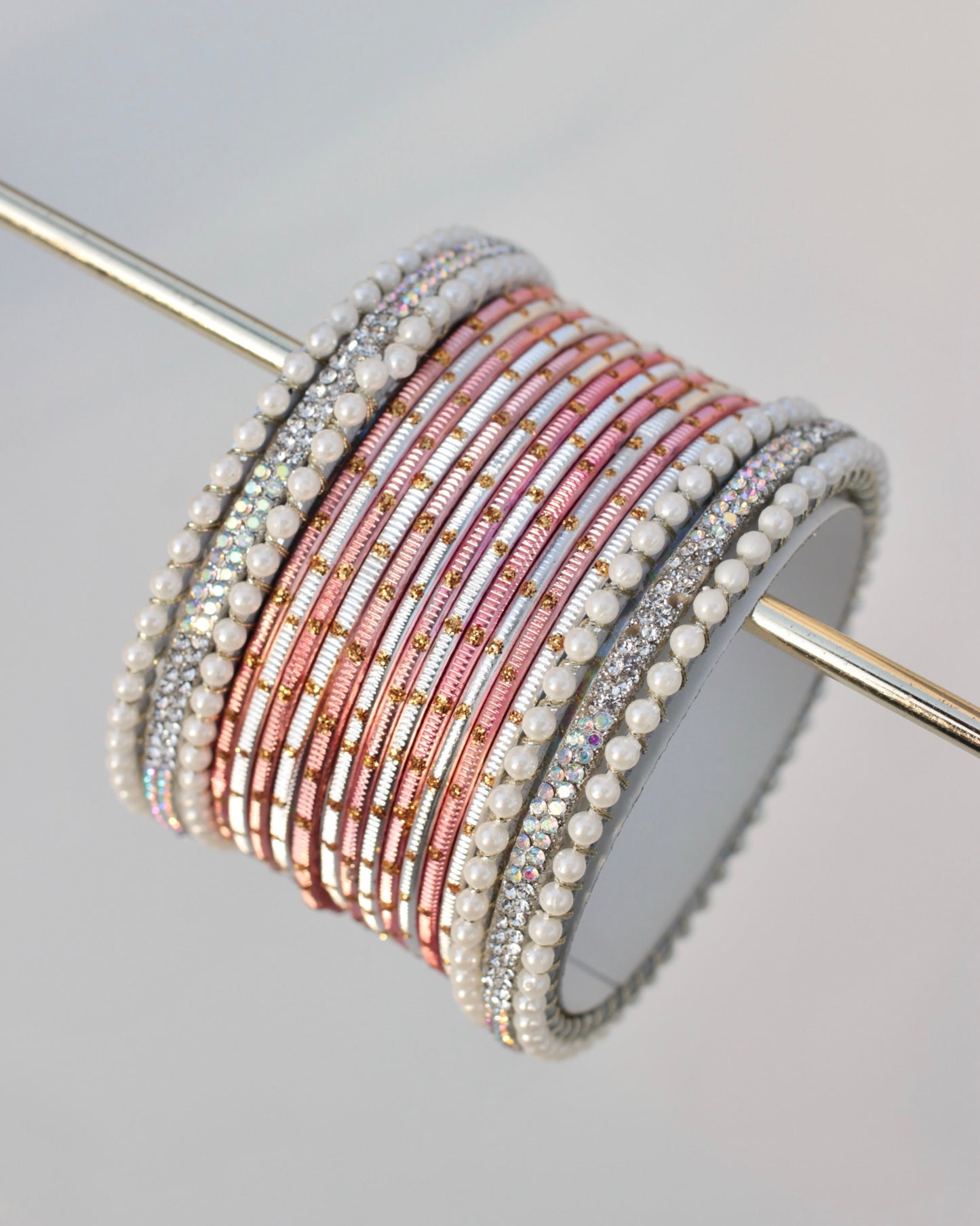 Luminous Bloom Bangle Set-Pink & Silver