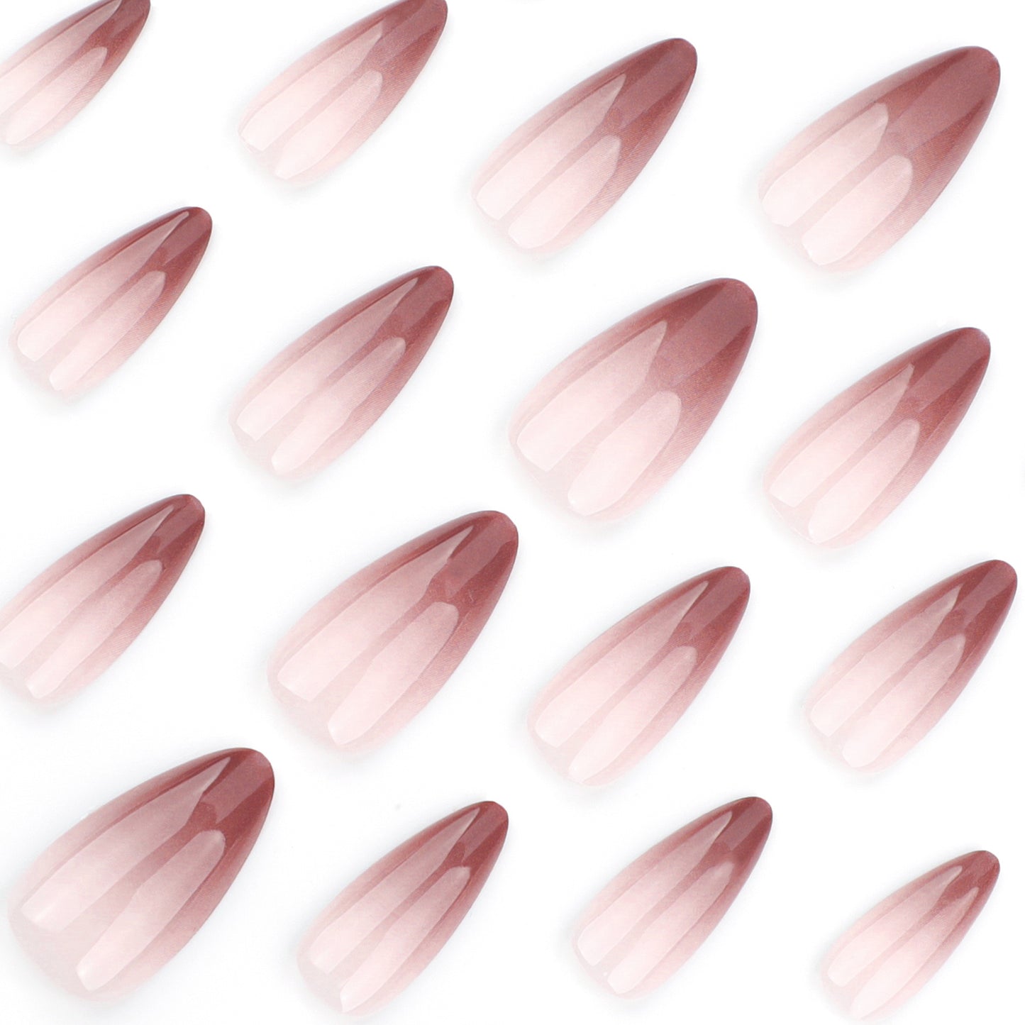 Ombre Brown Nude Nails-Mid length Almond nails-3587-Free 4-pc Nail-kit included