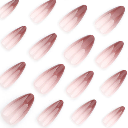Ombre Brown Nude Nails-Mid length Almond nails-3587-Free 4-pc Nail-kit included