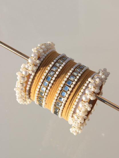 Kundan Majesty Bangle Set-1-yellow/mustard