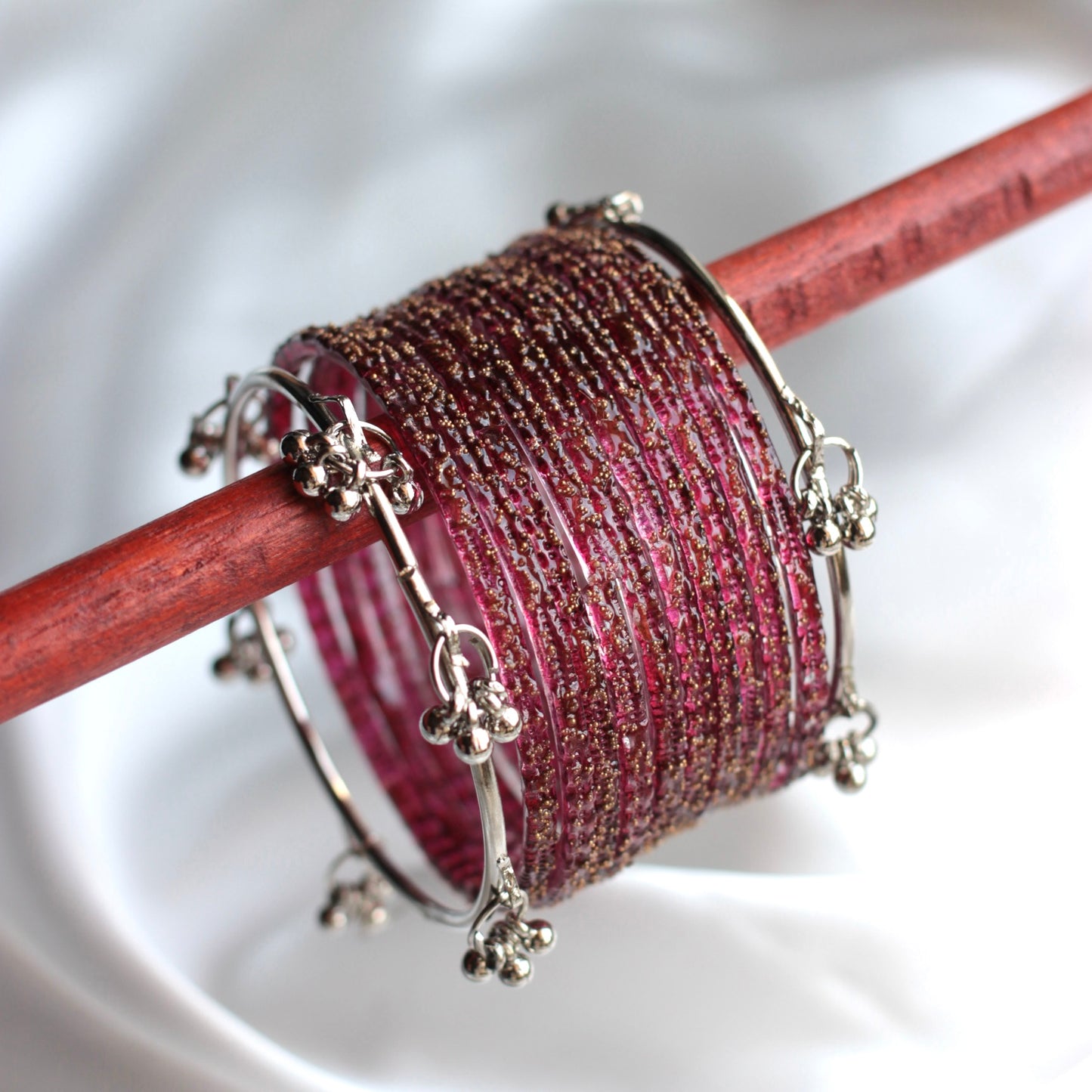 Mehfil Raindrop Kashmiri Bangle Set-2 Silver Bangles with Glass Churiyaan