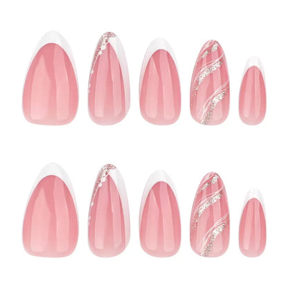 Nails-375- Glitter French nails- Free 24 -pc Sticker Sheet  included