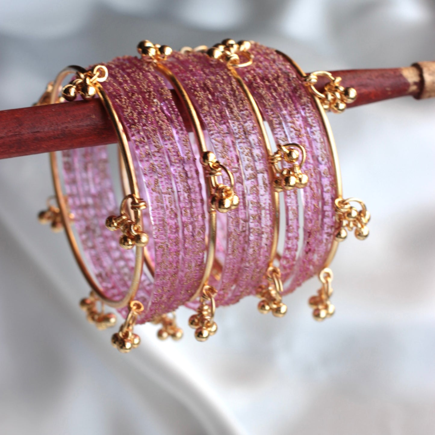 Majesty Raindrop Kashmiri Bangle Set-4 Golden Bangles with Glass Churiyaan