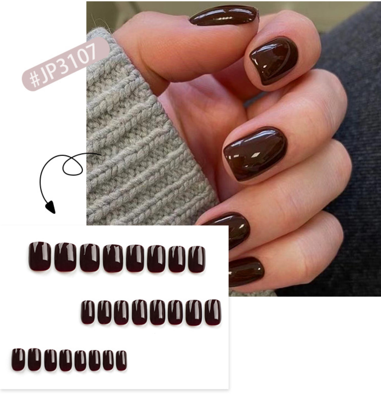 Nails-3107- Square nails- Free 24 -pc Sticker Sheet  included