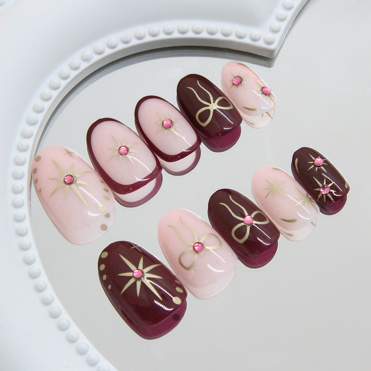 3D Maroon Nails-1028- Free 4 pc nail kit included