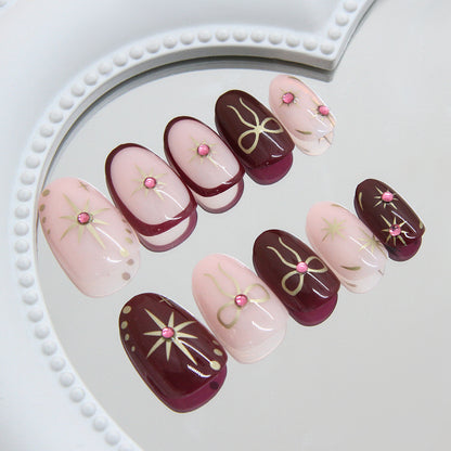 3D Maroon Nails-1028- Free 4 pc nail kit included