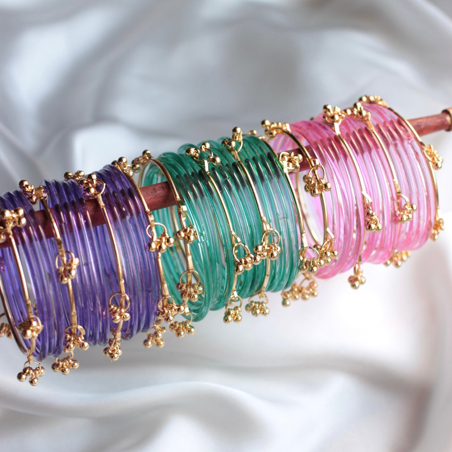 Nova Jellyluxe Glass Kashmiri Bangle Set-4 Golden Bangles with Glass Churiyaan