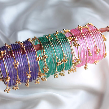 Nova Jellyluxe Glass Kashmiri Bangle Set-4 Golden Bangles with Glass Churiyaan