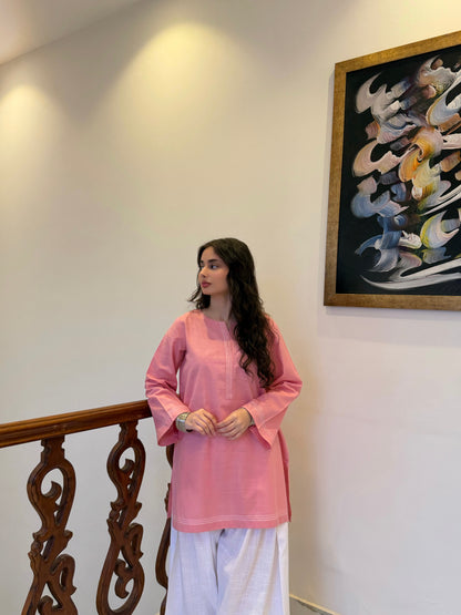 Pink Classic Farshi Set - 2 pc Stitched