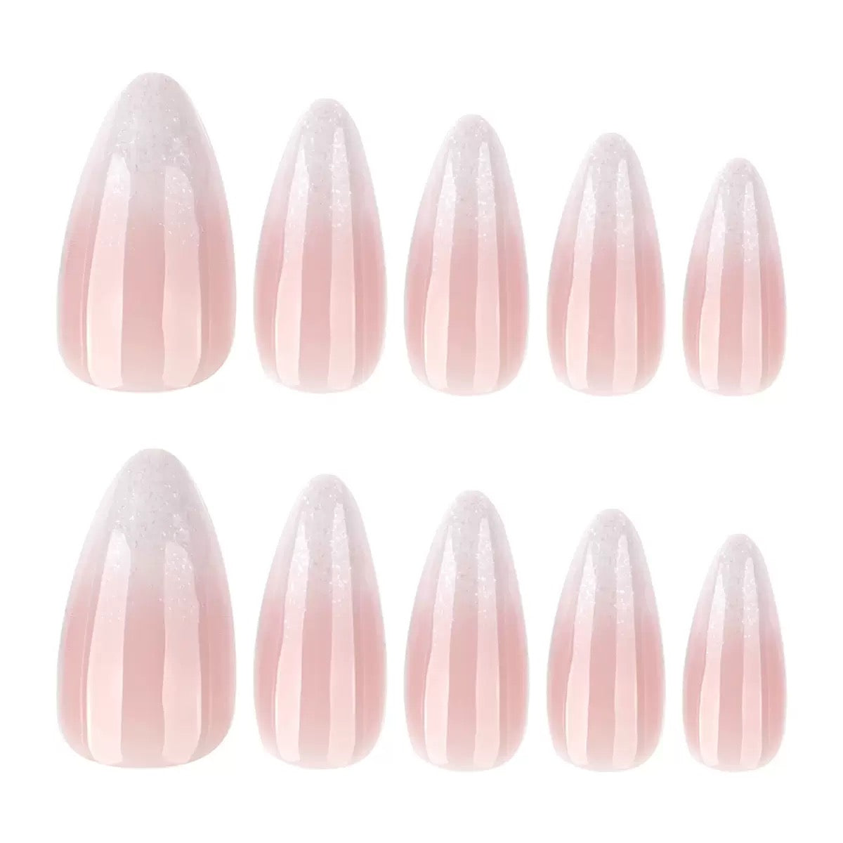 [Premium] Ombre Glitter Nails-3864-Almond nails- Free 24 -pc Sticker Sheet  included