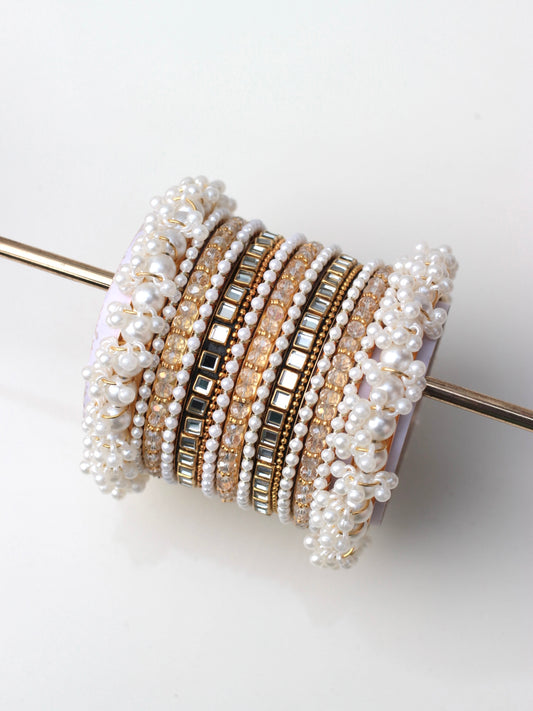 Celeste Pearlé Bangle Set-2-Crystal White