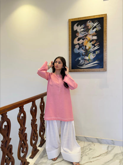 Pink Classic Farshi Set - 2 pc Stitched