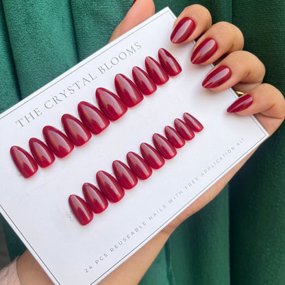Deep Red Almond Nails-284- Free 24 pc Sticker Sheet included
