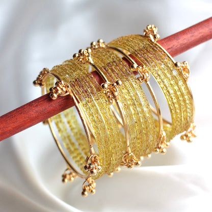 Majesty Raindrop Kashmiri Bangle Set-4 Golden Bangles with Glass Churiyaan